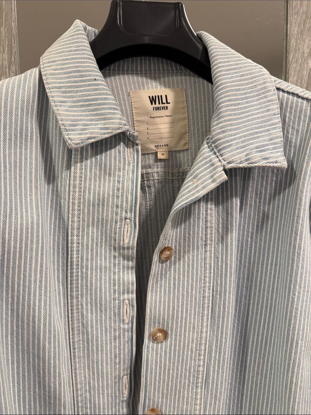 Sezane Light Blue Striped Jean Jacket - Picture 2 of 10